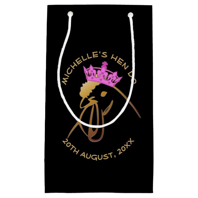 Petit Sac Cadeau Hen in Pink Crown Bachelorette Party Custom (Devant)