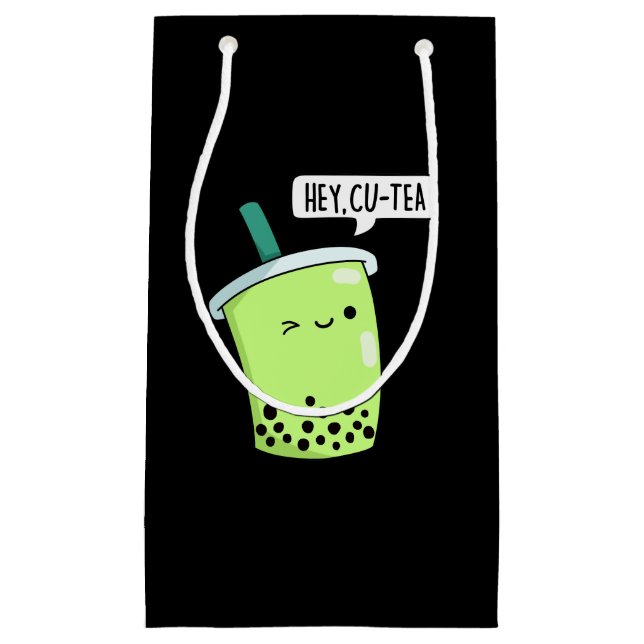 Petit Sac Cadeau Hey Cu Tea Drôle Boba Tea Pun Dark BG (Devant)