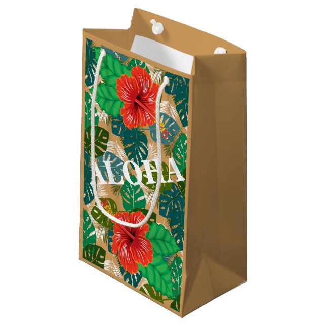 Petit Sac Cadeau Hibiscus de la Jungle hawaïenne ALOHA (Devant Angle)