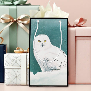Petit Sac Cadeau Hibou blanc ciel arctique hiver neige sarcelle
