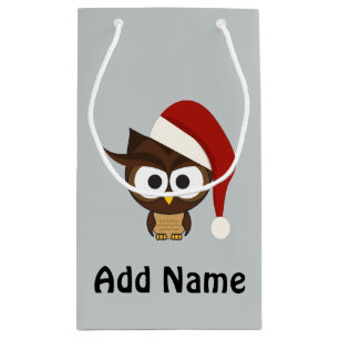 Petit Sac Cadeau Hibou fâché utilisant le casquette de Père Noë