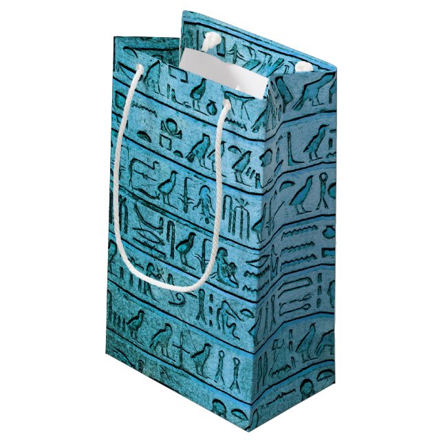 Petit Sac Cadeau Hiéroglyphes égyptiens antiques bleu (Dos Angle)