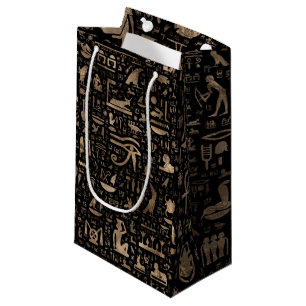 Petit Sac Cadeau Hiéroglyphes égyptiens antiques - noir et or