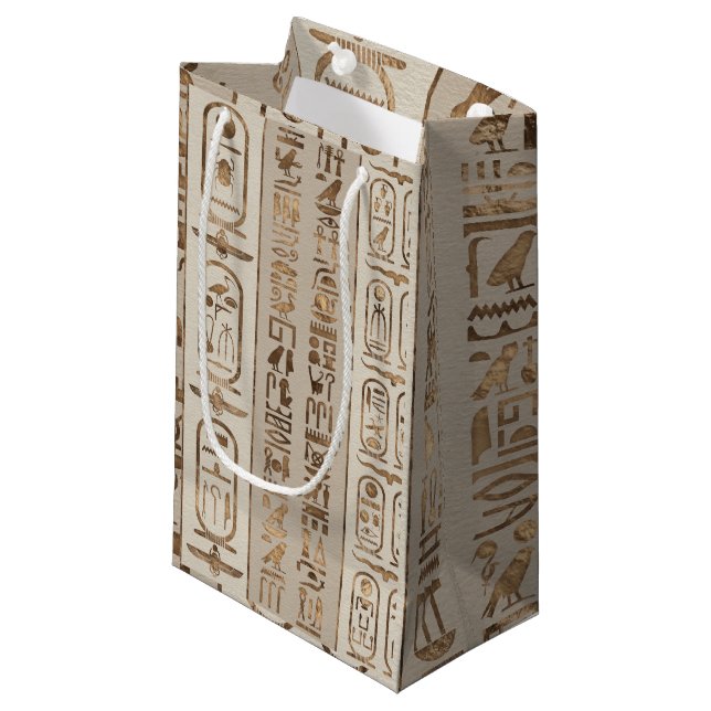 Petit Sac Cadeau Hiéroglyphes égyptiens Pastel Gold (Devant Angle)