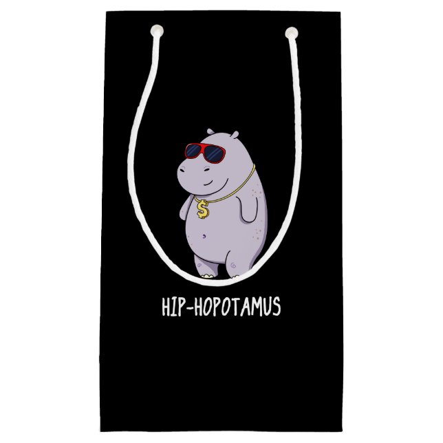 Petit Sac Cadeau Hip-Hopotamus Funny Hippo Pun Dark BG (Devant)