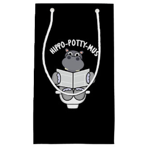 Petit Sac Cadeau Hippo-potty-mus drôle Animal Hippo Pun Dark BG