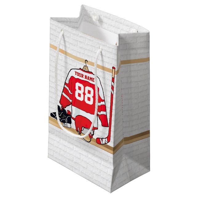 Petit Sac Cadeau Hockey sur glace rouge et blanc personnalisé (Devant Angle)