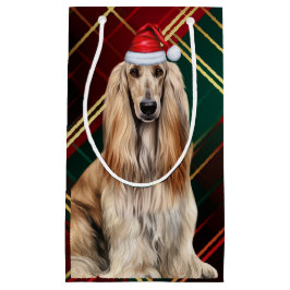 Petit Sac Cadeau Holiday Afghan Hound Dog Holiday Plaid Christmas
