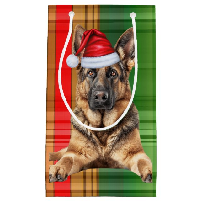 Petit Sac Cadeau Holiday German Shepherd Dog and Plaid Christmas (Devant)