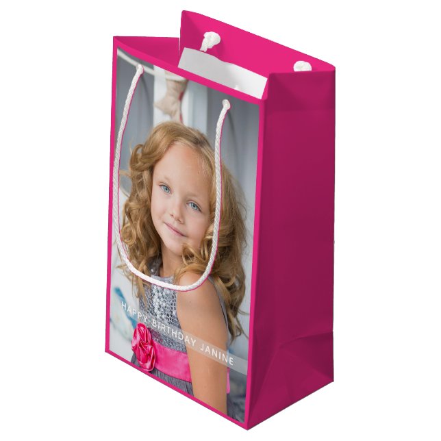 Petit Sac Cadeau Hot rose Anniversaire Photo personnalisée Petit sa (Dos Angle)