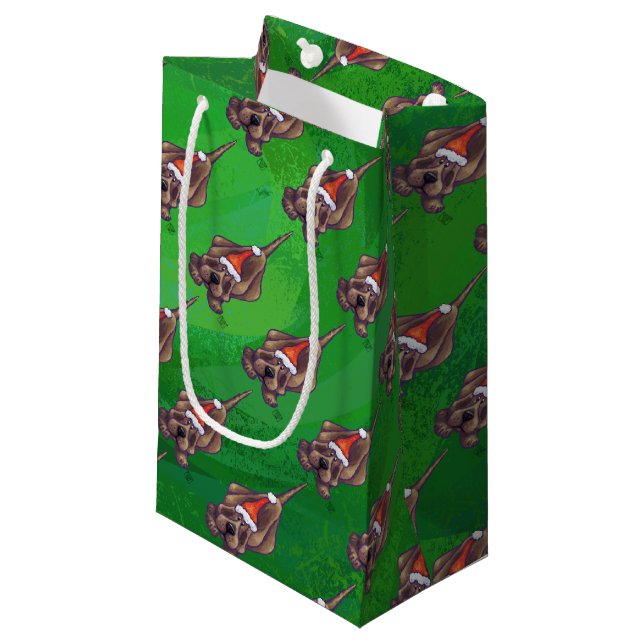 Petit Sac Cadeau Hound Chien Noël sur Green (Devant Angle)