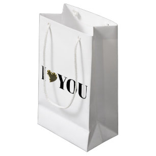 Petit Sac Cadeau I Love You, coeur d'or noir blanc moderne