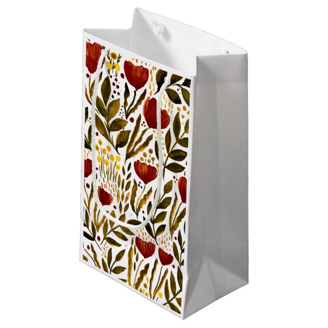 Petit Sac Cadeau Illustration florale botanique d'orange brûlé (Devant Angle)