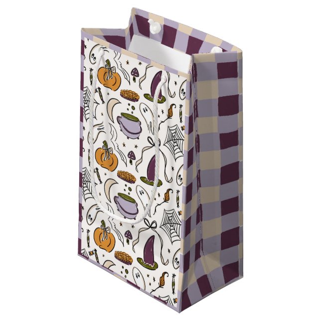 Petit Sac Cadeau Illustrations d'Halloween À damiers Motif (Devant Angle)