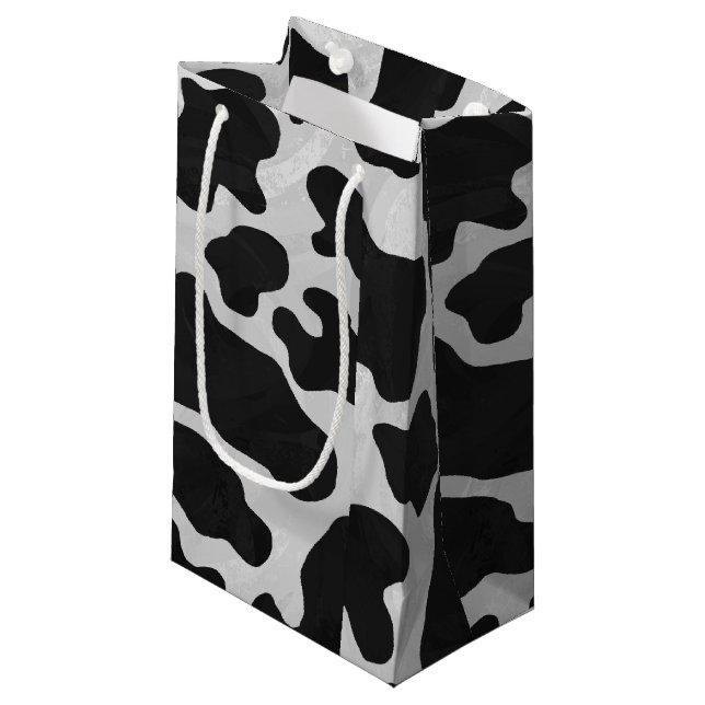 Petit Sac Cadeau Impression noire et blanche de vache (Devant Angle)