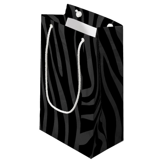 Petit Sac Cadeau Impression noire et grise Zebra (Devant Angle)