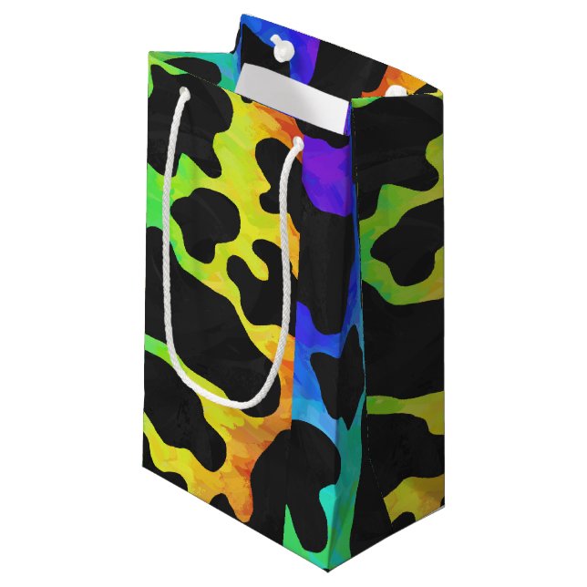 Petit Sac Cadeau Impression vache noire et arc-en-ciel (Devant Angle)