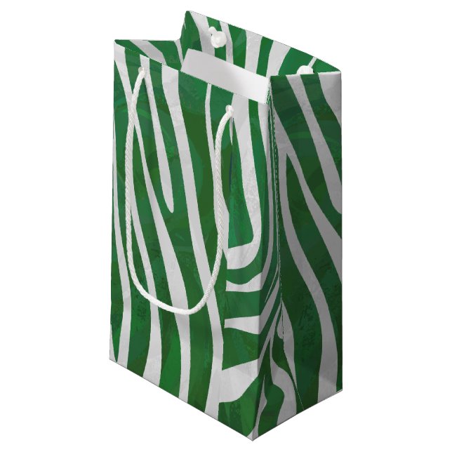 Petit Sac Cadeau Impression verte et blanche Zebra (Devant Angle)