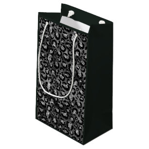Petit Sac Cadeau Imprimé léopard noir et gris argenté