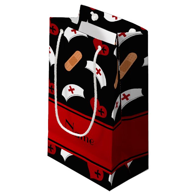 Petit Sac Cadeau Infirmière noire de nom personnalisé motif (Devant Angle)