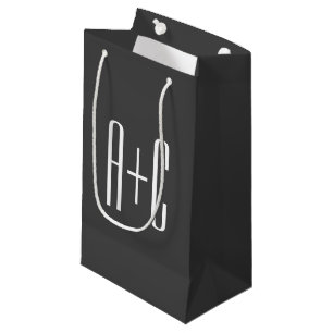 Petit Sac Cadeau Initiales de couple modernes   Gris et blanc