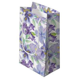 Petit Sac Cadeau Iris Floral Aquarelle Jaune Violet
