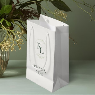 Petit Sac Cadeau Ivoire Merci Mariage de Monogramme Floral Vert