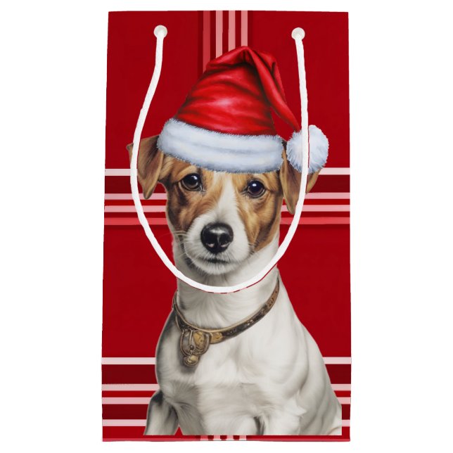 Petit Sac Cadeau Jack Russell Terrier Red Holiday Plaid Noël (Devant)