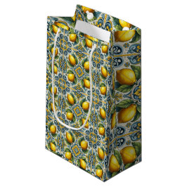 Petit Sac Cadeau Jaune Bleu Capri Citron Méditerranée Carrelage Mar