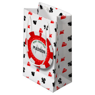 Petit Sac Cadeau Jeton de poker décoré d'un monogramme de Noël d