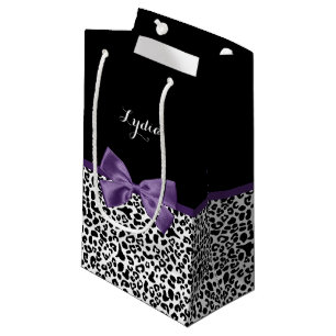 Petit Sac Cadeau Jeune Empreinte de léopard Joli Ruban Violet Avec 