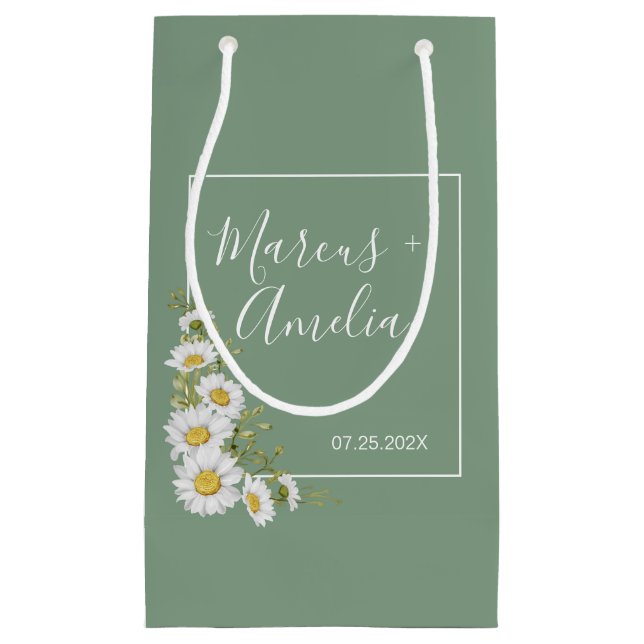 Petit Sac Cadeau Joli Basil Vert & Blanc Mariage (Devant)