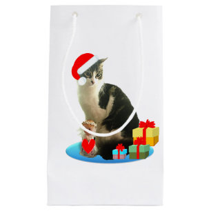 Petit Sac Cadeau Joli chat tabby de Noël