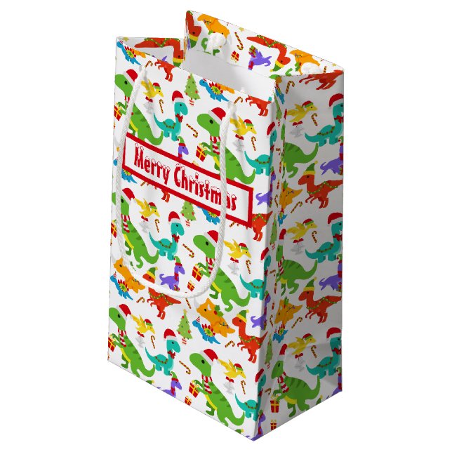 Petit Sac Cadeau Joli Dinosaures de Noël (Dos Angle)