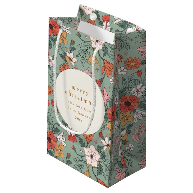 Petit Sac Cadeau Joli Sage Vert Botanique Personnalisé Joyeux Noël (Devant Angle)