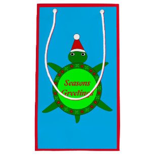 Petit Sac Cadeau Jolie tortue de Noël avec coquille de fleurs perso