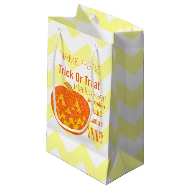 Petit Sac Cadeau Jolly Jack-o'-lantern Halloween Party Chevron (Devant Angle)