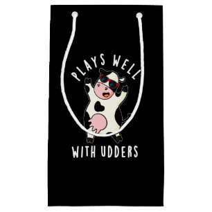 Petit Sac Cadeau Joue Bien Avec Les Udders Funny Cow Pun Dark BG