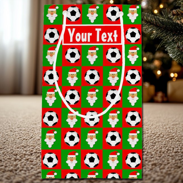 Petit Sac Cadeau Joueur de soccer père Noël Nom personnalisé / Text (Soccer Christmas gift bag with custom soccer player name or text.)