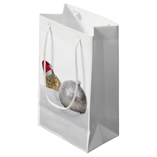 Petit Sac Cadeau Jours de Noël d'argent et de neige à Chipmunk (Devant Angle)