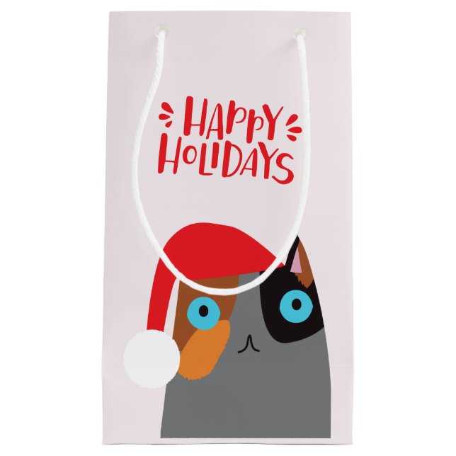 Petit Sac Cadeau Joyeuses fêtes - Cartoon de chat de Noël mignon (Devant)