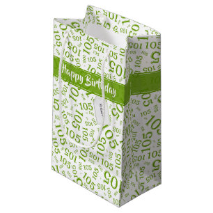 Petit Sac Cadeau Joyeux 105e anniversaire Vert/Blanc Motif numériqu