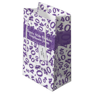 Petit Sac Cadeau Joyeux 40e anniversaire Numéro Motif pourpre/blanc