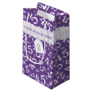 Petit Sac Cadeau Joyeux 45e anniversaire Numéro Motif violet/blanc