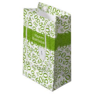 Petit Sac Cadeau Joyeux 50e anniversaire Numéro Motif Vert/Blanc