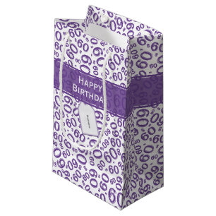 Petit Sac Cadeau Joyeux 60e anniversaire Numéro Motif violet/blanc