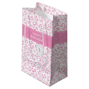 Petit Sac Cadeau Joyeux Anniversaire Âge 55 Numéro Motif Rose/Blanc