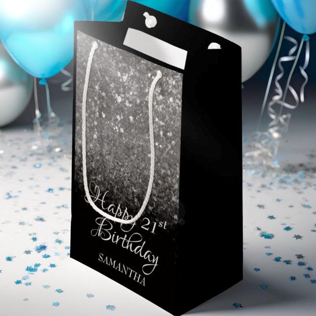 Petit Sac Cadeau Joyeux anniversaire argent et Parties scintillant  (Créateur téléchargé)