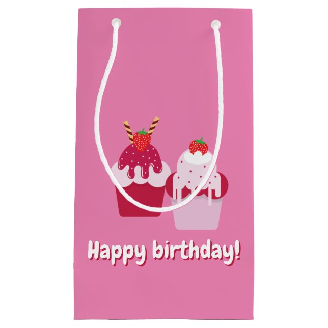 Petit Sac Cadeau Joyeux Anniversaire - De mignons gâteaux aux frais (Devant)