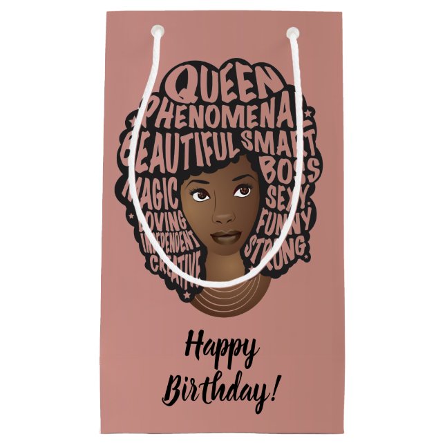 Petit Sac Cadeau Joyeux anniversaire, encourageant les femmes noire (Devant)